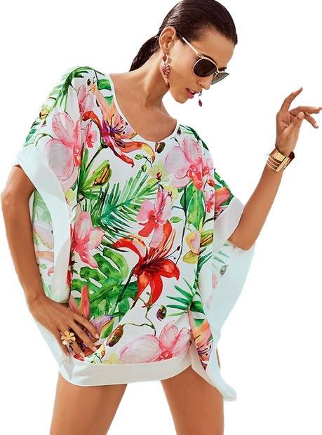 Λευκή Tunic Με Φλοράλ Blooming Lily - Λευκό-Πράσινο-Κόκκινο - L384959-Λευκό-Πράσινο-Κόκκινο-One Size φωτογραφία