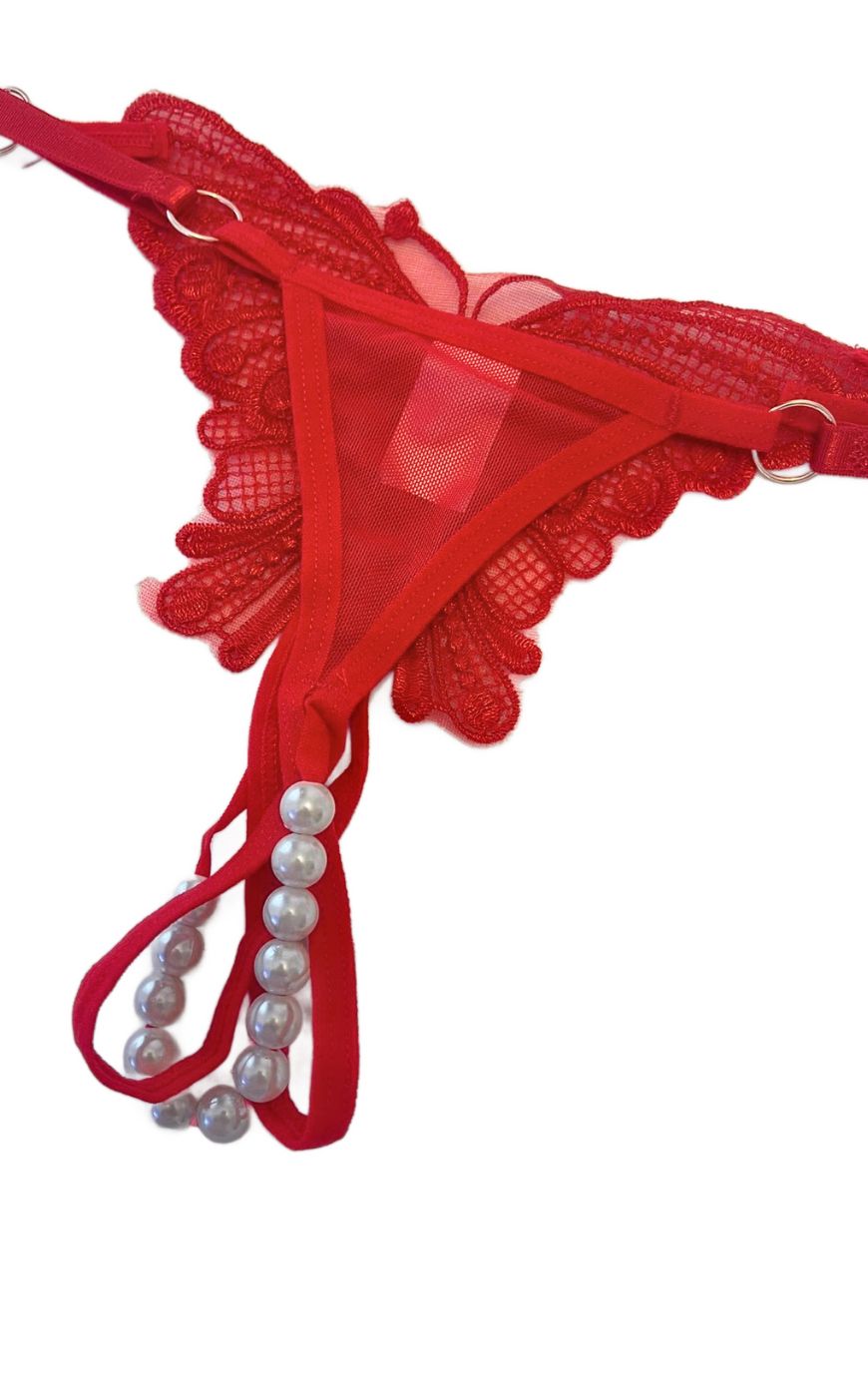 Lingerie Center String Butterfly Perl - Κόκκινο - LC0513-3-Κόκκινο-One Size