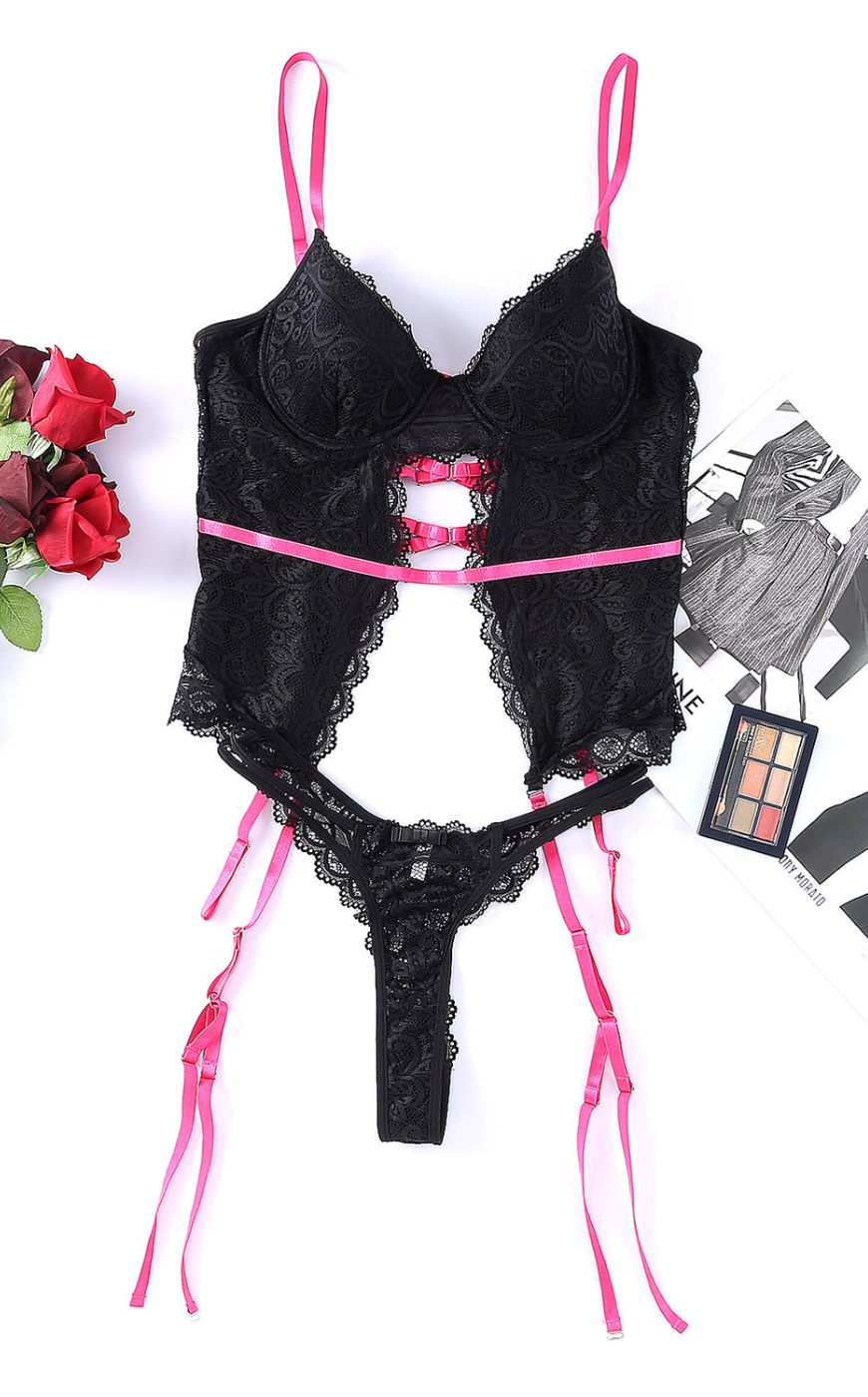 Lingerie Center Μπούστο με Ζαρτιέρες &amp; String - Μαύρο - LC351081-Μαύρο-S